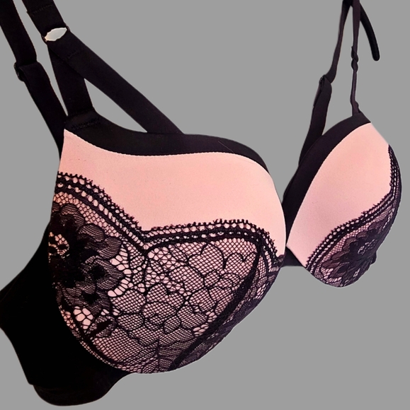 NWOT, New, Pink & Black Lace Push-Up Bra, Lightly-Padded for shape, Sz 36C - Picture 2 of 6